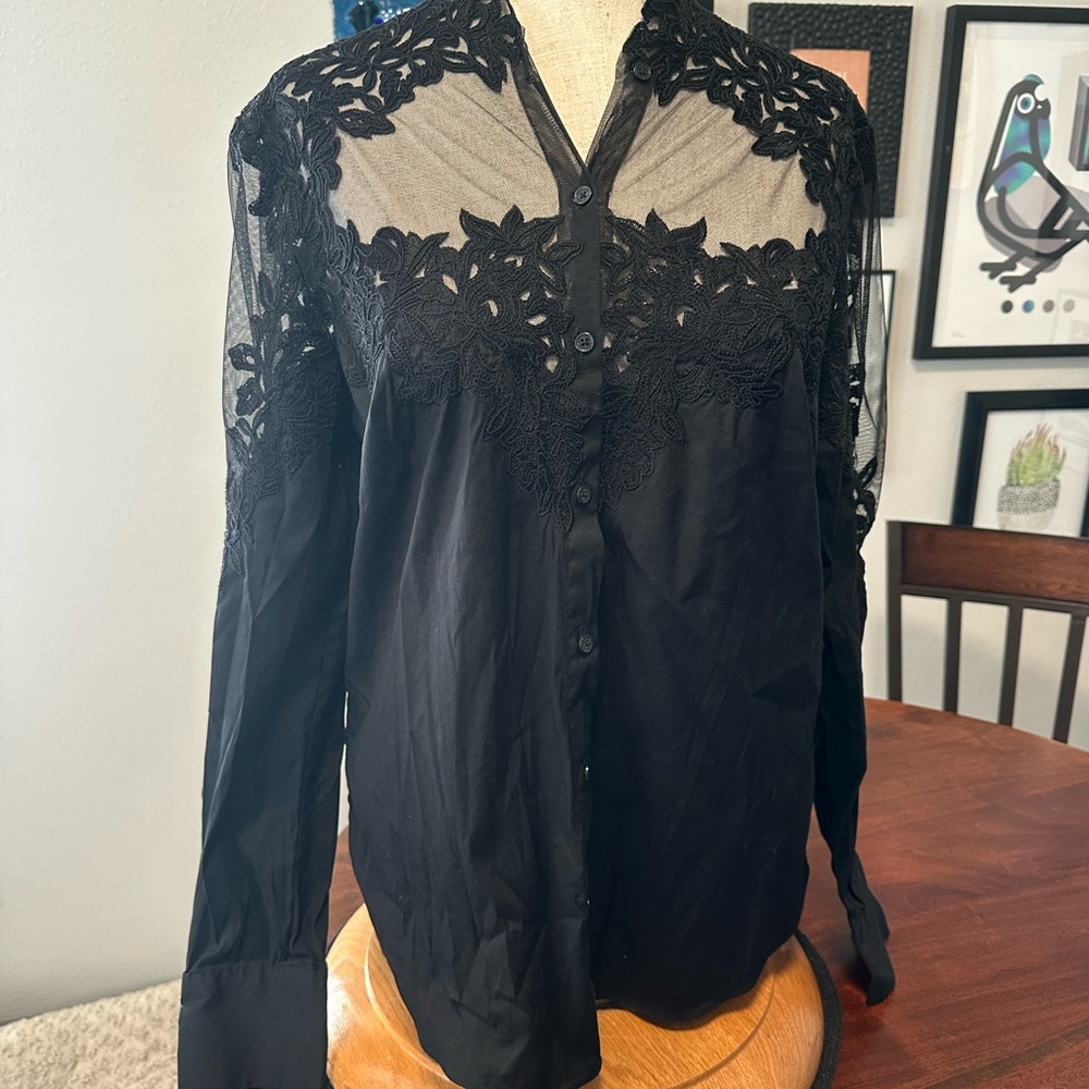 White House Black Market Black Lace Top
